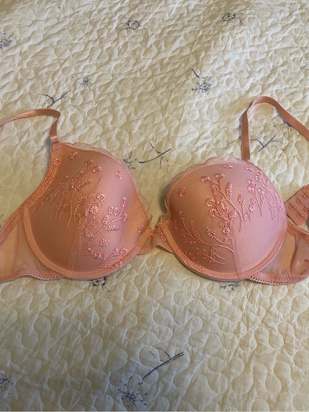 Laura Ashley Peach Embroidered Push-Up Bra